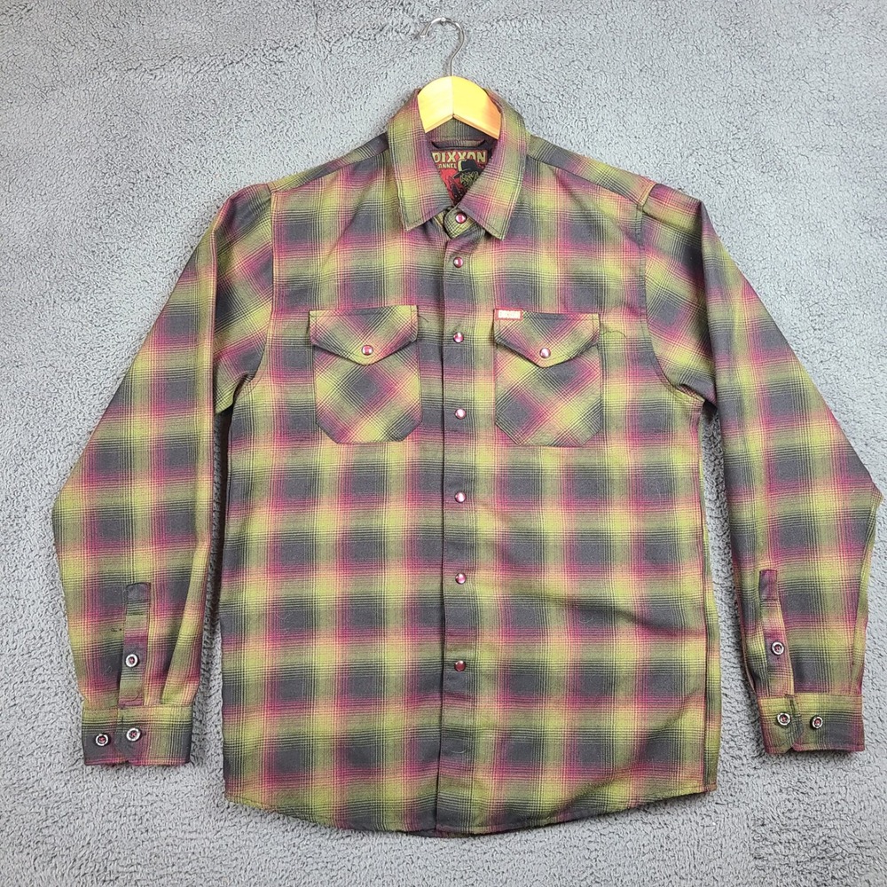 Dixxon Flannel Co The Freddy Plaid Shirt Mens Medium Green Maroon Horror D-Tech